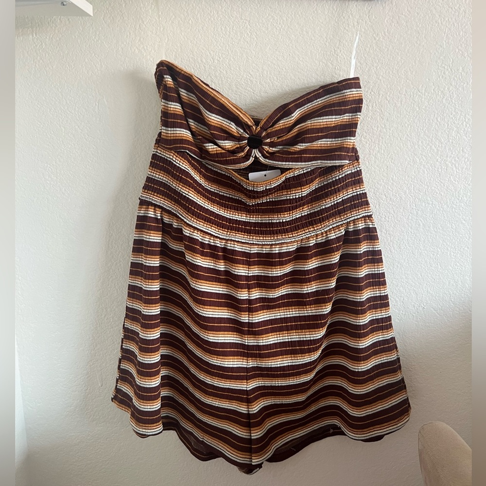 Strapless Striped Romper with Cutout